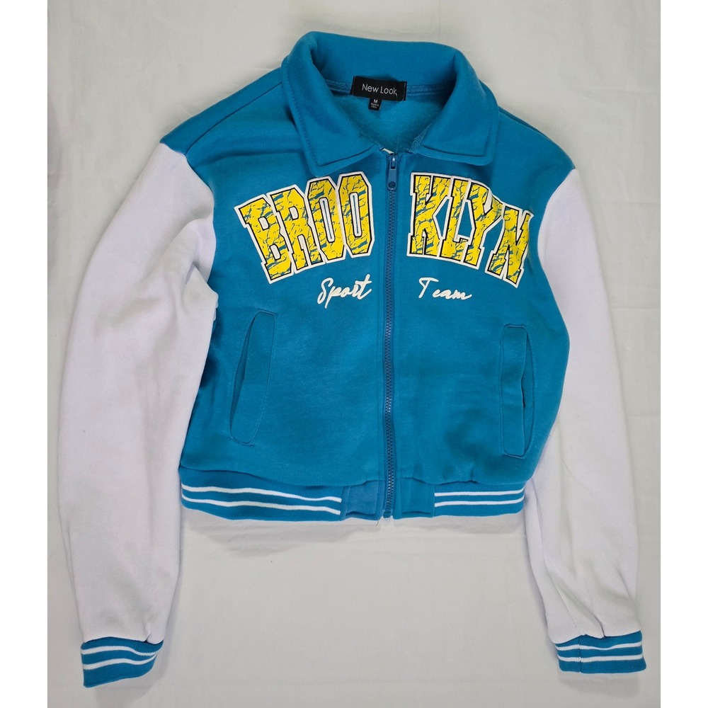New Look Brooklyn Sport Team Varsity Bomber Jacket Teal Blue White Size M - Picture 3 of 16